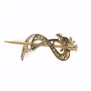 Detailed shot of the retro Viking Celtic dragon metal hair fork accessory for women.