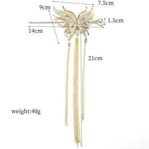 Détails de l'épingle à cheveux papillon vintage style chinois avec strass et perles.