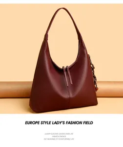 Elegant genuine leather hobo shoulder bag for women, stylish large tote purse with soft texture.