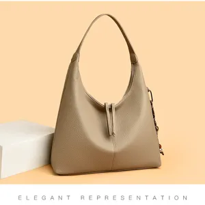 Detailed view of the elegant leather hobo shoulder bag with smooth texture and stylish design.
