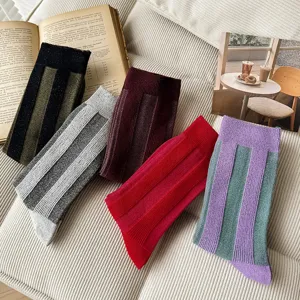 Fashion colorful vertical striped casual mid tube socks for autumn and winter daily wear