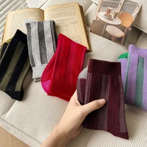 Fashion colorblock vertical striped mid-tube socks for women autumn winter casual knit hosiery