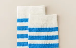 Breathable mesh blue and white striped sock cuff detail close up view for summer wear