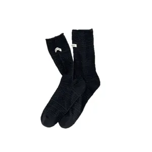 Schwarze Damen Wadenstrümpfe aus Baumwolle mit Strickmuster und Etikett für den Alltag.