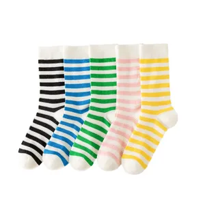 Breathable mesh striped mid tube socks for women and men, vintage casual candy color thin summer socks.