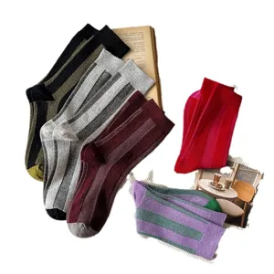 Cozy color block vertical striped casual crew socks autumn winter fashion stack socks