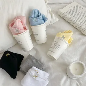 Women cute bow embroidery mid-tube cotton socks spring summer casual stacked socks