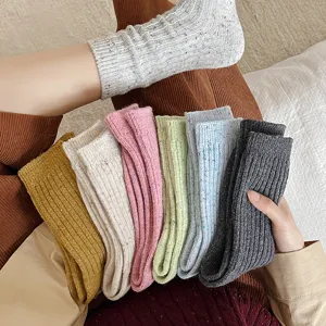 Autumn winter thick speckled knit mid calf socks cozy warm fleece lined hosiery style