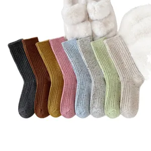 Women wool socks winter warm flecked knit crew socks thick cozy casual cute hosiery wear