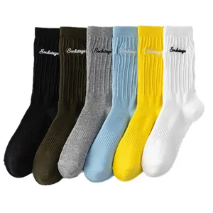 Chaussettes mi-hautes brodées en coton pour hommes multicolores japonaises respirantes