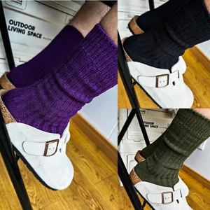 Casual solid color ribbed slouch socks for men and women, Japanese style vintage mid tube socks.