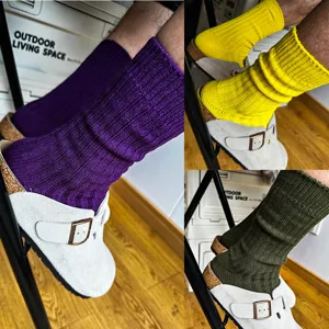 Unisex Solid Color Casual Crew Socks Cotton Blend Thick Knit Ribbed Mid-Tube Socks Spring Autumn Winter Fashion Hosiery