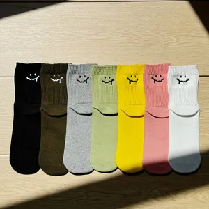 Spring summer dopamine minimalist casual sports socks with embroidered melted smile multi-color.