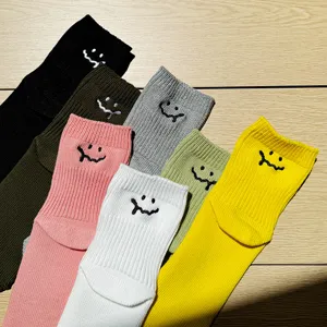 Colorful casual cotton socks with cute melting smiley face design for spring and summer.
