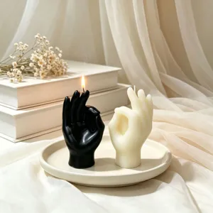 OK gesture scented candle set, palm shape soy wax candle, decorative ornament for home decor.