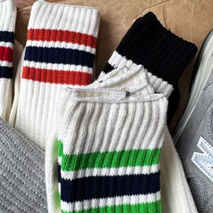 Thick Japanese style striped cotton mid-calf socks casual workwear vintage design detail