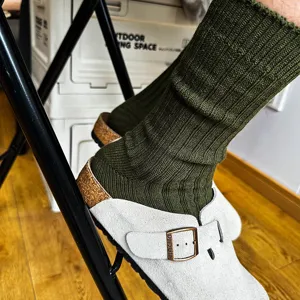 Spring summer unisex solid color ribbed mid calf socks retro casual cotton slouchy socks