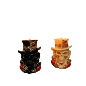 Gotische schedel geurkaars set, vintage zwart witte decoratieve kaarsen voor Halloween feest.