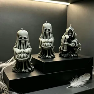 Halloween black robe grim reaper skull scented candle gothic dark home decor gift.