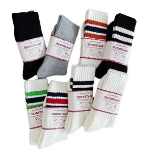 Japanese style striped cotton crew socks thick winter casual socks comfortable thermal hosiery