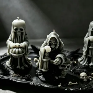 Halloween black reaper skeleton scented candle gothic dark ornament detailed product display