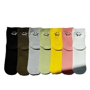 Spring Summer Dopamine Minimalist Solid Color Casual Sports Socks with Cute Smile Design
