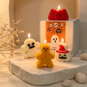 Halloween scented candle set featuring ghost, pumpkin, bat, and skeleton shapes for party decor.