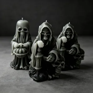Halloween black grim reaper skull scented candle gothic dark home decor gift detail view