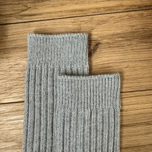 Grey ribbed knit crew socks for daily wear, casual streetwear cotton blend socks detail view