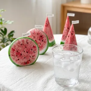 Handmade Watermelon Scented Candle Ice Crack Texture Palm Soy Wax Fruit Shape Desktop Ornament Aromatherapy Gift
