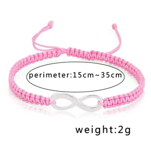 Pink braided infinity bracelet with adjustable 15-35cm perimeter and 2g weight detail