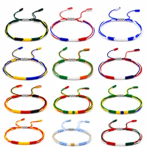 Minimalist Handmade Woven National Flag Colors Friendship Rope Bracelet Adjustable Jade Cord Knot Copper Beads Hand Chain Jewelry For Women Travel Souvenir