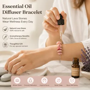 Applicazione di olio essenziale al braccialetto diffusore in pietra lavica rosa