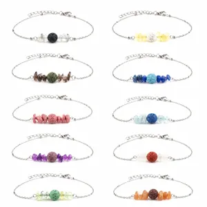 Bracciale Diffusore di Olii Essenziali in Pietra Lavica Naturale Fatto a Mano Per Donna Frammenti di Pietre Preziose Regolabili Gioielli