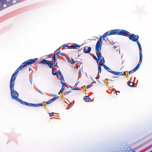 Verstellbare Paracord-Armbänder mit US-Flaggen-Emaille-Anhängern zum Unabhängigkeitstag