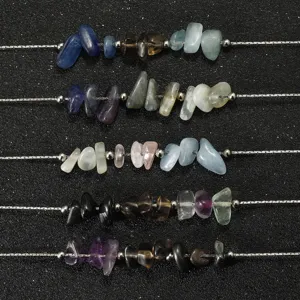 Handmade natural raw stone necklace set featuring kyanite and amethyst crystal beads