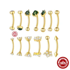 925 Sterling Zilver Gebogen Barbell Piercing Studs Verguld Opaal Zirconia Navelringen Oorkraakbeen Oorbellen Sieraden