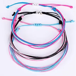 Juego de tres pulseras trenzadas de cordón de cera de colores, impermeables y ajustables