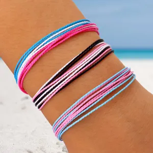 Juego de tres pulseras trenzadas de cordón encerado impermeables y ajustables para la playa