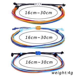 Juego de 3 pulseras trenzadas de cordón de cera impermeable ajustables estilo playa
