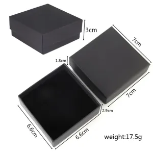 Detailed view of square black kraft paper jewelry box with dimensions and 17.5g weight