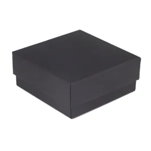 Close-up showing the matte finish and clean edges of the black square jewelry box.