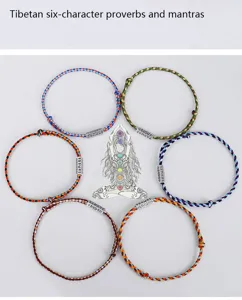 Collection of braided Tibetan mantra bracelets with engraved six-character charms