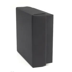 Side view detail of a minimalist matte black kraft paper jewelry box for bracelets