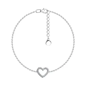 Minimalistisches Armband aus 925er Sterlingsilber mit hohlem Herz und Zirkonia-Besatz