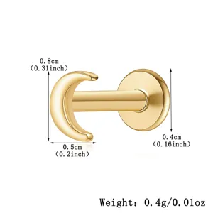 Detailed size and weight chart for gold S925 sterling silver moon piercing stud earring