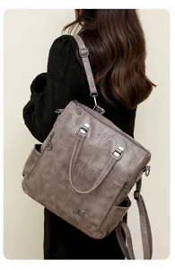 Stylish multi-functional women's soft leather backpack, convertible shoulder and handbag.