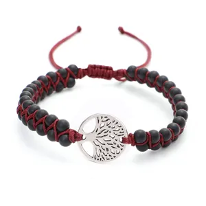 Tree of Life Woven Bracelet Natural Stone Beads Double Layer Wrap Bracelet For Women Men Yoga Jewelry Adjustable Ethnic Bracelet