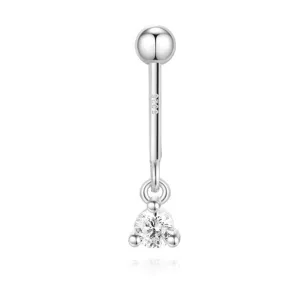 925 sterling silver ear bone stud featuring a dangling round zircon stone pendant