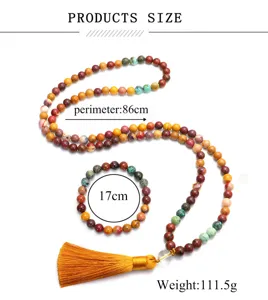 Collana yoga con 108 perle in pietra naturale, nappa gialla, perimetro 86cm e peso 111,5g